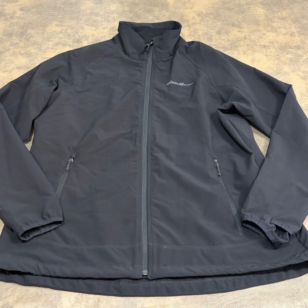 Eddie Bauer Softshell Jacket Womens XL Black Full Zip Stretch Outdoor 0386